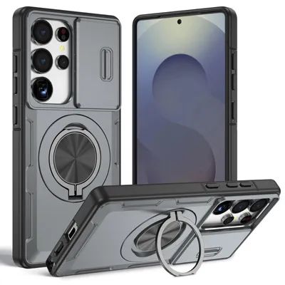 Obrázek produktu pro Magnetické pouzdro pro Samsung Galaxy S25 Ultra, ochranné pouzdro s ochranou fotoaparátu a kroužkovým stojánkem Šedá