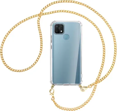Produktbild von Handykette Backcover-Schutzhülle mit Band (Metall goldfarben) für Oppo A15 - goldfarbene Kette