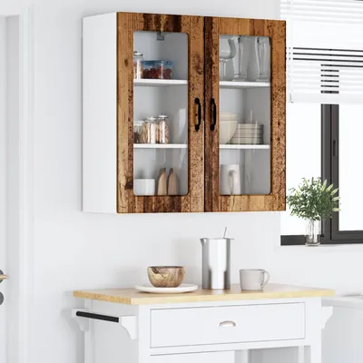 Obrázek produktu pro vidaXL Nástěnná skleněná skříňka LUCCA, 2 ks, staré dřevo, 40 x 31 x 80 cm