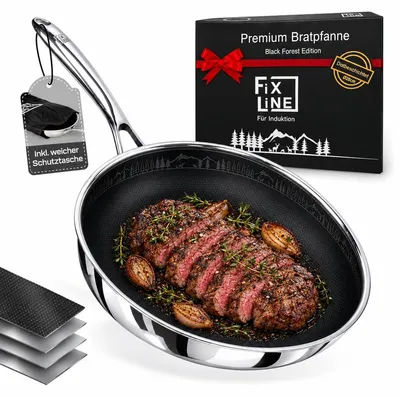 Immagine prodotto di FIXLINE Padella antiaderente, 28 cm, nera – Edizione Black Forest – Rivestimento antiaderente, bordo alto, compatibile con piani cottura a induzione, utilizzabile in forno fino a 230 °C