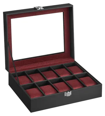 Imagen del producto de Caja para relojes organizador de joyería - 10 relojes - Tapa de cristal - Terciopelo