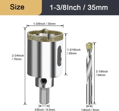 Produktbild von 35 mm Diamant-Lochsäge mit Zentrierführungsbohrer, Fliesenlochsäge mit Diamantbeschichtung, Diamant-Kernbohrer für Glas, Fliesen, Keramik, Marmor, Granit