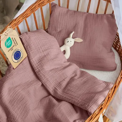 Image de Drap pour berceau 80x80 cm, taie d'oreiller 35x40 cm, en coton, respirant, couleur mauve, pour bébé