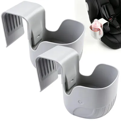 Produktbild von 2 Stück Getränkehalter Kindersitz, Universal Becherhalter Kindersitz aus ABS-Kunststoff, Kinder Getränkehalter Autositz Flaschenhalter für Babyschalen, Kinderwagen, Rollstühle und Autos (Grau)