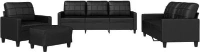 Produktbild von vidaXL 4-tlg. Sofagarnitur mit Kissen Schwarz Kunstleder