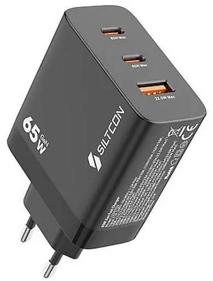 Produktbild von Siltcon® 65W USB-C Schnellladegerät – USB-C Adapter mit 2x USB-C PD 65W & 1x USB-A 22,5W – GaN – geeignet für iPhone, Samsung, Laptops & Tablets – extra kompakt