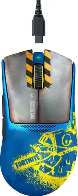 A top-down view of a gaming mouse with a Fortnite theme.