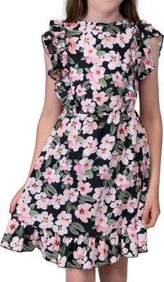 Produktbild von KMISSO Mädchen Kleid mit Volants Blumenmotiv Schwarz 104