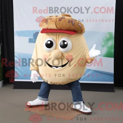 Imagen del producto de Disfraz REDBROKOLY de mascota de Cream Pulled Pork Sandwich vestido con pantalones vaqueros y cordones de zapatos