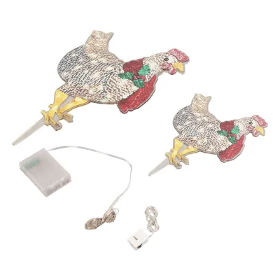 Imagen del producto de 2 gallinas luminosas con bufanda, adornos navideños con forma de gallina de acrílico RGB, decoración iluminada para el jardín