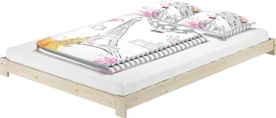Produktbild von Niederflurbett Doppelbett 140x200 Fichte massiv unbehandelt mit wählbarem Zubehör V-60.85N-14ohne Zubehör