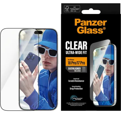 Zdjęcie produktu dla PanzerGlass ® Screen Protector iPhone 18 Pro | 17 Pro | Ultra-Wide Fit w. EasyAligner, Apple - iPhone 18 Pro, Apple - iPhone 17 Pro, Aplikacja na sucho, Odporny na zadrapania, Odporny na wstrząsy, Przezroczysty, 1 szt.