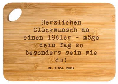 Produktbild von Mr. & Mrs. Panda holzschneidebrett Spruch 1961 Geburtstag - Transparent - Geschenk, snackbrett, 1961er, Geburtstagsgeschenk, Herzlichen Glückwunsch, Brett, Holzbrett