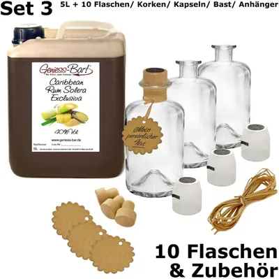 Produktbild von Caribbean Rum Solera Exclusiva 5L inkl. 10 Flaschen, Korken, Kapseln, Bast & Anhänger 40% Vol.