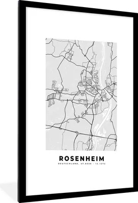 Produktbild von MuchoWow® Gerahmtes Poster Karte - Rosenheim - Deutschland - Karte 60x90 cm - Poster mit Schwarzem Bilderrahmen Wandposter Rahmen Foto Bilder - Dekoration - Wandposter Wohnzimmer - Hochwertig