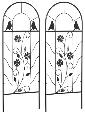 Produktbild von 2er-SetMetallspalier,mitVogel-undKleeverzierung,fürGarten&Terrasse,schwarz,38x98cm