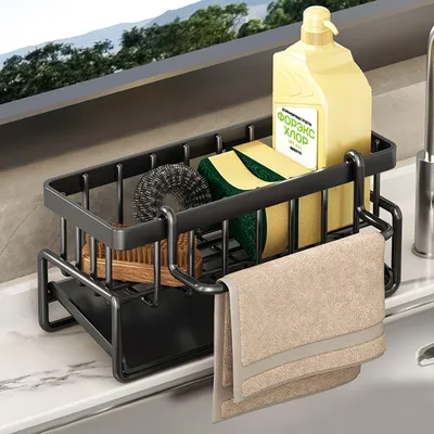 Produktbild von Spülbecken Organizer, Spülbecken Caddy Organizer, Edelstahl Utensilien Korb für Küche Spüle Organizer für Schwamm, Spülmittel, Spültuch, Bürste