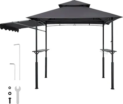 Obrázek produktu pro SucceBuy grilovací altán 2430x1500x500mm, stříška pro venkovní grilování, dvoupatrový grilovací altán s vyztuženými nohami a markýzou, ideální na terasu, zahradu a dvůr