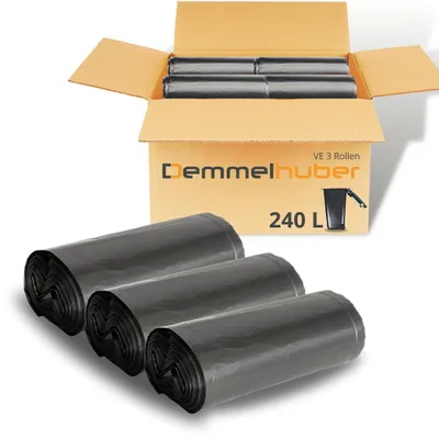 Produktbild von DEMMELHUBER Müllsäcke 150 L 240 L extrastark und reißfest Müllbeutel Abfallbeutel Müllsack Mülltüte Abfallsäcke - 240 Liter 3 Rollen DH617