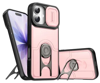 Obrázek produktu pro Pouzdro pro iPhone 14 / iPhone 13, Posuvným krytem fotoaparátu a kroužkovým stojánkem, nárazuvzdorné ochranné pouzdro Růžový