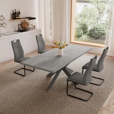 Immagine prodotto di Tavolo da pranzo allungabile, grigio, in MDF, da 130-170 cm, per 4-8 persone
