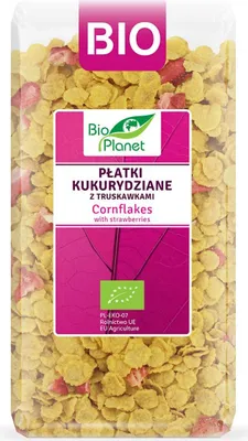 Produktbild von PŁATKI KUKURYDZIANE Z TRUSKAWKAMI BEZ DODATKU CUKRÓW  250 g -  PLANET