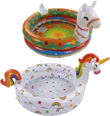 Produktbild von Aufblasbares Pool-Set, 2-teilig, Tierform, Tragbares Mini-Schwimmbecken für Innen- und Außenbereich, PVC-Material, 206 x 68 cm und 151 x 85 cm