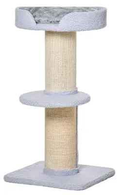 Image de PawHut Arbre à chat avec tronc à griffer et plate-forme, sisal et peluche, bleu clair