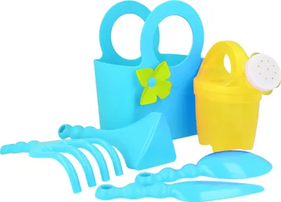 Zdjęcie produktu dla com-four® 6-częściowy zestaw narzędzi ogrodowych dla dzieci - przybory do pielęgnacji roślin - narzędzia ogrodowe dla dzieci - konewka, motyka, łopata, kielnia, grabie, torba do przenoszenia - akcesoria plażowe