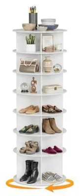 Immagine prodotto di Scaffale girevole a 360° per scarpe, con 7 ripiani, bianco, salvaspazio