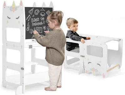 Image de Tour d'apprentissage Montessori pour enfants - Tour d'apprentissage en bois pliable 3 en 1 multifonctionnelle