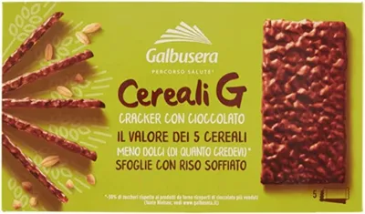 Produktbild von 3x Galbusera Cereali G Crackers Puffreis mit Schokolade überzogen snack 150g Die Packung enthält 5 Portionen von 2 Crackern