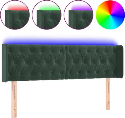 Produktbild von vidaXL LED Kopfteil Dunkelgrün 147x16x78/88 cm Samt