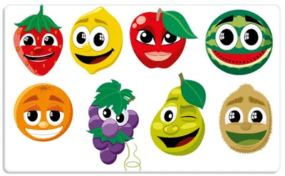 Produktbild von Wallario Frühstücksbrettchen aus Glas, je 14 x 23 cm, mit rutschfesten Füßen, Motiv Obst-Smilies im Comic-Stil - Lustige Früchte