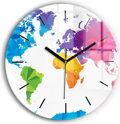 Produktbild von Wallfluent Große Wanduhr – Stilles Quarzuhrwerk - Uhr Dekoration Wohnzimmer Schlafzimmer Küche - Zifferblatt mit Striche - schwarze Zeiger - 60 cm - Abstrakte Weltkarte