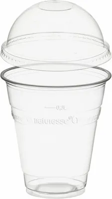 Produktbild von 250x  Trinkbecher 300ml mit Domdeckel ohne Loch aus Biokunststoff (PLA)