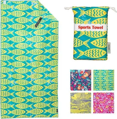 Productafbeelding van Unyqoos® Microvezel strandlaken, 160 x 80 cm – zandafstotend, snel droog, super absorberend, lichtgewicht (300 g), 80% polyester/20% nylon, met draagtas en ophangoog