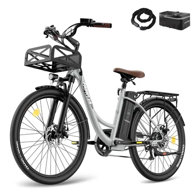 Produktbild von City E Bike 26 Zoll 158 - 198 cm bis zu 160 - 200 km 36 V 250 W Wasserdicht IP54 mit Shimano 7 Gang, Grau