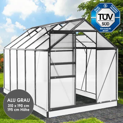 Produktbild von BRAST Gewächshaus Aluminium mit Fundament rostfrei 6mm Platten 310x190x195cm Grau -