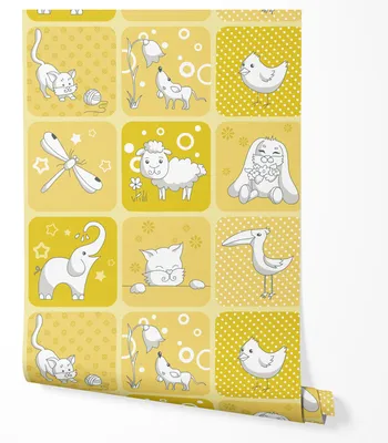Immagine prodotto di Carta da parati in tessuto non tessuto bambini animali patchwork giallo 10m x 0.5m