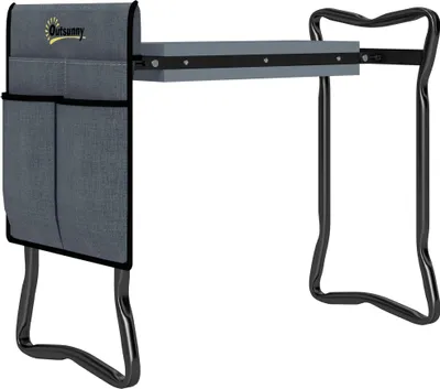 Produktbild von Kniebank für Gartenarbeit klappbar Gartenhocker mit Kniekissen Werkzeugtaschen bis 150 kg 58 x 28 x 49cm Grau