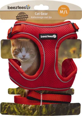Produktbild von Beeztees Katzengeschirr mit Leine aus Nylon rot, Größe: M/L
