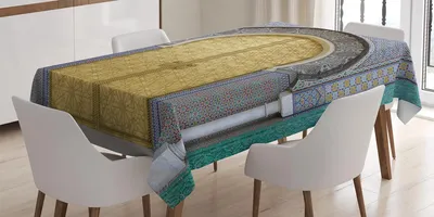 Produktbild von ABAKUHAUS marokkanisch Tischdecke, Antike Tür Marokko Goldtürknauf Ornamental Künstlerisches Druck, 140 x 240 cm, Gelb Teal Blau