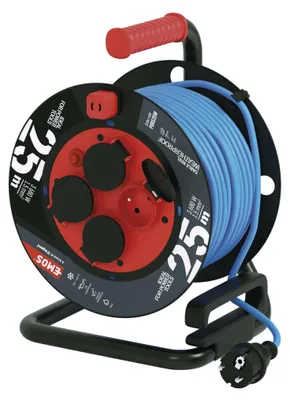 Počasí odolný prodluž. kabel na bubnu 25 m / 4 zásuvky / modrý / PVC / 230 V / 1,5 mm2