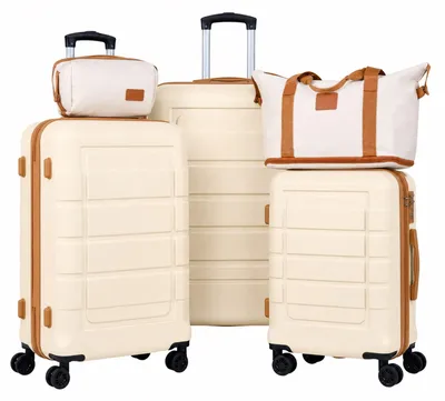 Produktbild von KOMFOTTEU 5-teiliges Koffer Set, 20+24+28 Zoll Reisekoffer erweiterbar, Hartschale Kofferset mit Zahlenschloss, Teleskopgriff & 360°Rollen, platzsparender Gepäck für Geschäftsreisen, Urlaub oder Kurztrips