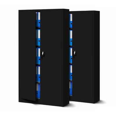 Produktbild von 2er Set Aktenschrank C001 Metallschrank Stahlschrank Werkzeugschrank Büroschrank Lagerschrank Universalschrank Pulverbeschichtung Flügeltüren 185 cm x 90 cm x 40 cm (schwarz/schwarz)