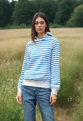 Zdjęcie produktu dla Damska bluza z kapturem Salt Skin Unnerwapp w paski - Bluza z kapturem w paski w kolorze biało-niebieskim Rozmiar XL