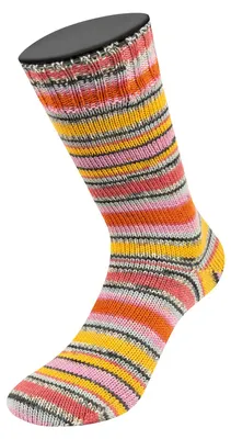 Produktbild von Lana Grossa - Meilenweit 100g Merino Extrafine Coccole 3802 gelb hellgrau dunkelgrau altrosa rosa orange gestreift