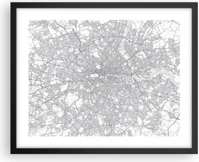 Produktbild von Gerahmtes Poster - Schwarzer Rahmen - Stadt Karte London - 50x40 cm - Wand Bild - Wanddeko - Wandbilder - Kunstposter - Wandposter - Bilderrahmen - Bilder - Kunstdruck - P2BAA50x40-4680