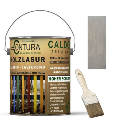 Produktbild von Contura Holzlasur Langzeitschutz Lasur + Pinsel Holz Außen Dauerschutzlasur Holzfarbe - 2,5Liter + Pinsel / Graubeige - 10.50